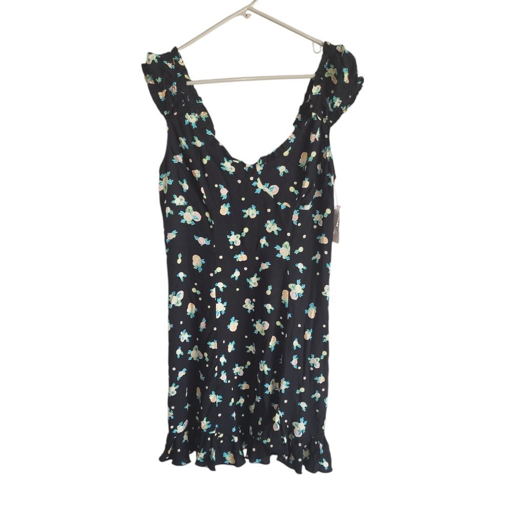 Free People Like a Lady Lemon Print Ruffle Hem Tie Back Mini Dress medium - Picture 3 of 8